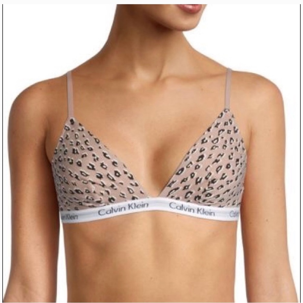 Calvin Klein Pink Leopard Print Triangle Bra Bralette - Size Medium